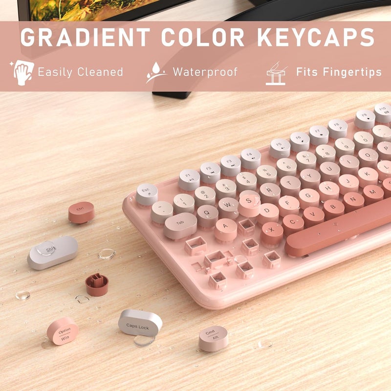 Links9+ Wireless Keyboard and Mouse, Full-Size Retro Typewriter Keyboard with Round Keycaps, 2.4GHz for Windows, Mac, Laptop, PC, Desktop (Peach Gradient) - Image 2